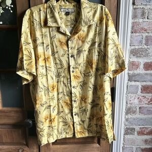 Tommy Bahama‎ Men's Hawaiian Shirt 100% Silk Medium Yellow Floral Tropical
